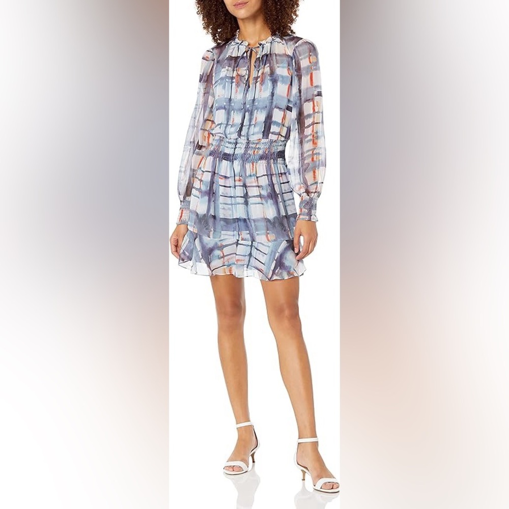 PARKER Women's Long Sleeve Smocked Paisley Short Dress S M $328
